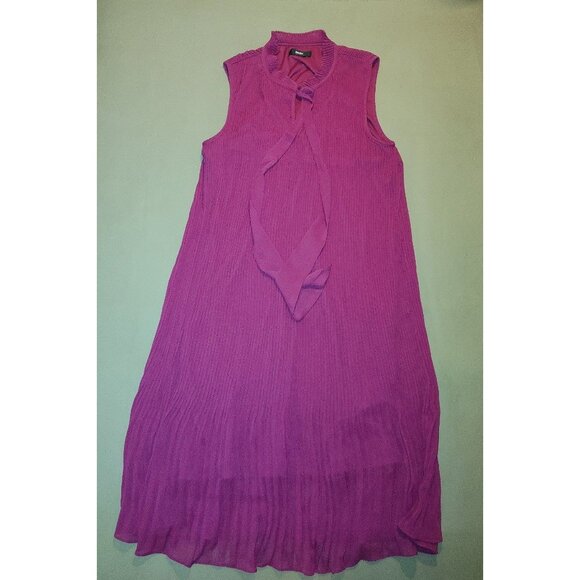 DKNY Solid Fuchsia Size 10 Tie Neck Pleated Dress - Picture 2 of 11